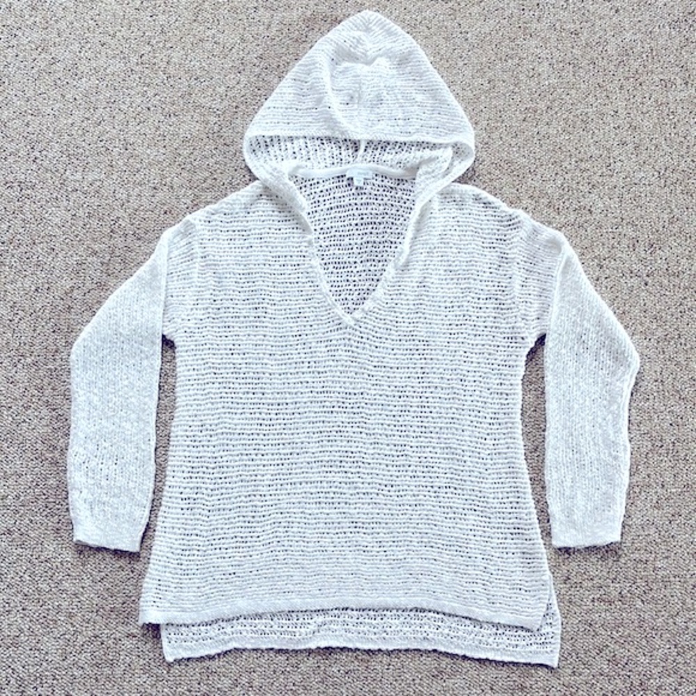 NWOT purejill JJill Pullover Hooded v-neck Sweater White Women’s M